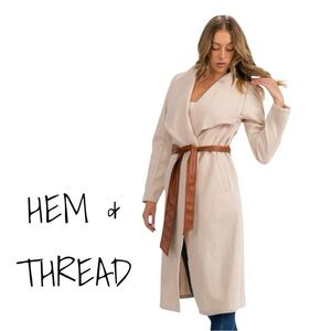 Hem & Thread Beige Coat with Brown Belt